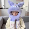 Kuromi Children's three-piece set of scarf and hat in one, cute winter, warm and ear-protecting, Cinnamon Dog, Melody woolen hat Item Picture